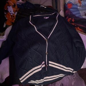 SO Women's Navy and White Cardigan Sweater